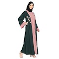 Embroidery work on layered abaya- Bottle Green-baby pink